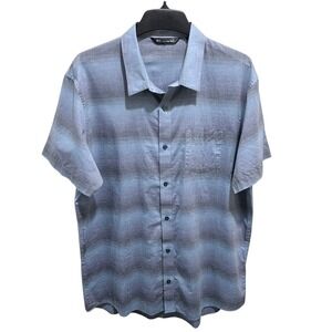 Travis Mathew Mens XXL Blue Gray Striped Short Sleeve Button Down Casual Shirt